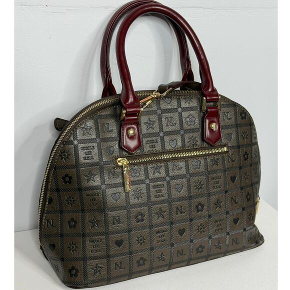 Nicole Lee Monogrammed Dome Satchel Handbag In Brown And Burgundy Red main image 12